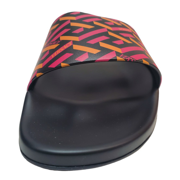 Versace Mens Gomma Stampa Pool Slide Sandals Red Magenta Tangerine - Picture 2 of 8